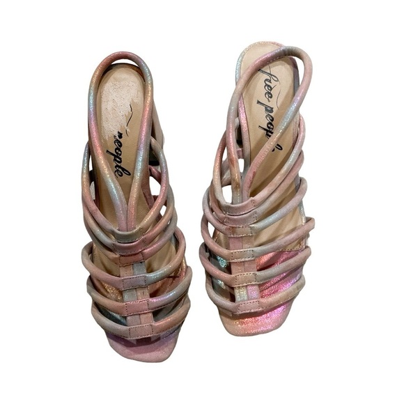NEW FREE PEOPLE Colette Ankle Strap Rainbow Metallic Leather Heel Sandals Sz 7.5 - Picture 6 of 6